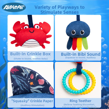 Aipinqi Μωρό Πλαστικό Παιχνίδι – Πολυλειτουργική Κρεμάστρα Αυτοκινήτου, Σχέδιο Θαλάσσιου Οκτώπους, Οδοντοφυΐας και Κρουστικά Χαρτάκια, Κλιπ Στήριξης