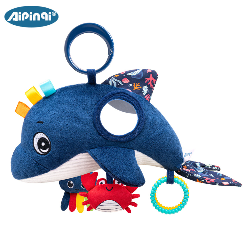 Aipinqi Jucărie de pluș pentru bebeluși – Agățător auto multifuncțional, Design caracatiță marină, Dinți pentru dentiție și hârtie crinkle, Cârlig de atașare