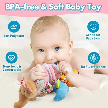 Περιβλημάτων κούνιας μωρού με μαλακά ζωάκια, κουδούνι, καθρέφτη και κρεμαστά παιχνίδια για οπτική και ακουστική ανάπτυξη