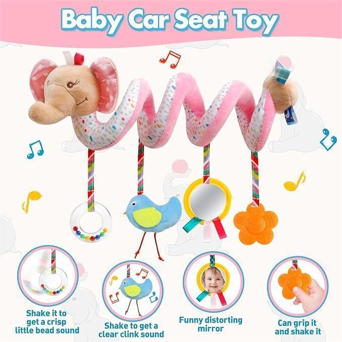 Кошарен обиколник за бебета с животински мотиви, дрънкалка, огледало, плюшена материя, развитие на зрението и слуха