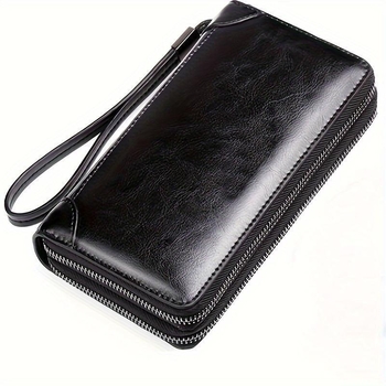 Geantă de umăr pentru bărbați din PU - Capacitate mare, Fermoar dublu, Mai multe sloturi pentru carduri, Potrivită pentru călătorii casual