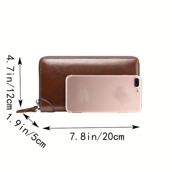 Мъжка чанта за рамо с голям капацитет, PU кожа, с двойна ципа и множество отделения за карти, за ежедневни пътувания