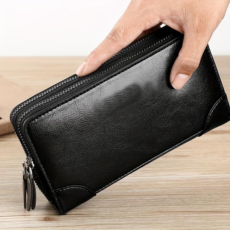 Geantă de umăr pentru bărbați din PU - Capacitate mare, Fermoar dublu, Mai multe sloturi pentru carduri, Potrivită pentru călătorii casual