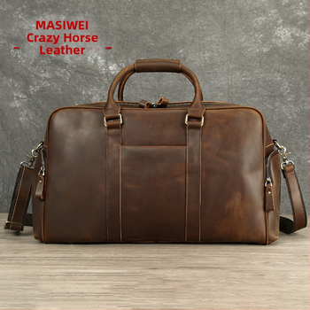 MASIWEI Τσάντα Επαγγελματικού Ταξιδιού από Crazy Horse Δέρμα, Χειραποσκευή, Ρετρό Στυλ Ευρώπη-Αμερική, Χωρητικότητα Κάτω από 20L