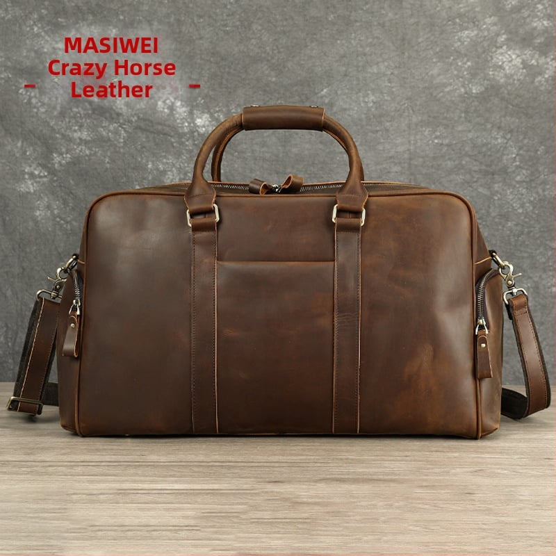 MASIWEI Τσάντα Επαγγελματικού Ταξιδιού από Crazy Horse Δέρμα, Χειραποσκευή, Ρετρό Στυλ Ευρώπη-Αμερική, Χωρητικότητα Κάτω από 20L