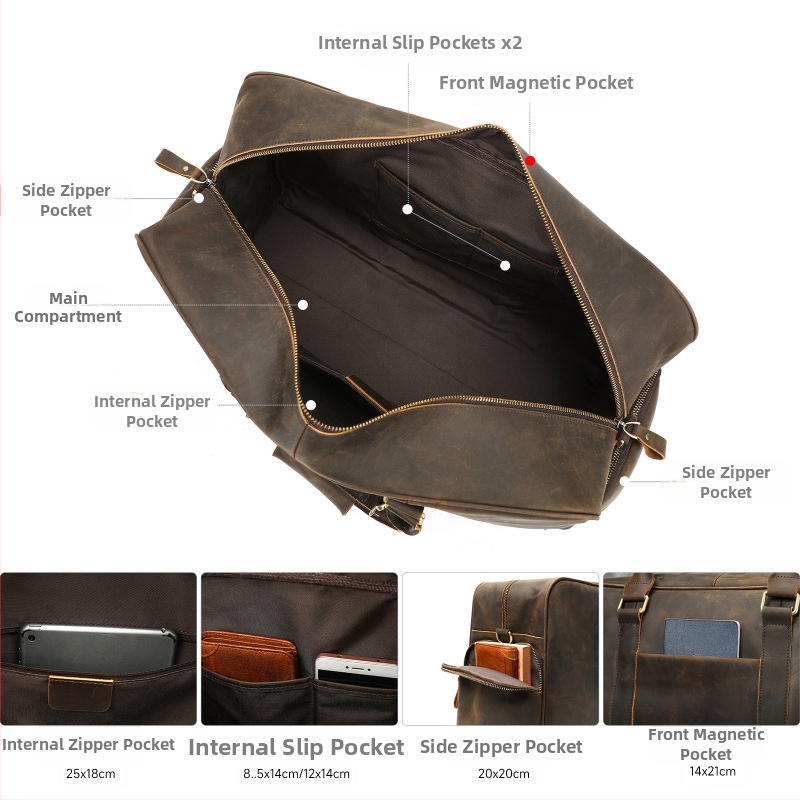 MASIWEI Τσάντα Επαγγελματικού Ταξιδιού από Crazy Horse Δέρμα, Χειραποσκευή, Ρετρό Στυλ Ευρώπη-Αμερική, Χωρητικότητα Κάτω από 20L