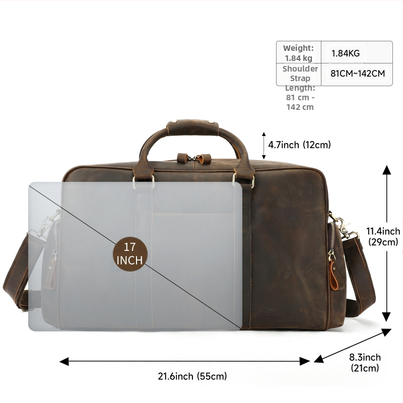 MASIWEI Τσάντα Επαγγελματικού Ταξιδιού από Crazy Horse Δέρμα, Χειραποσκευή, Ρετρό Στυλ Ευρώπη-Αμερική, Χωρητικότητα Κάτω από 20L