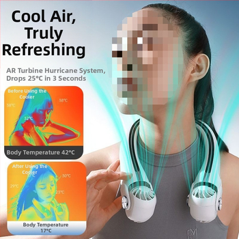 Φορητός ανεμιστήρας λαιμού, αναδιπλώμενος, USB επαναφορτιζόμενος, αποσπώμενη μπαταρία 300–500 mAh, 3 ταχύτητες, ασύρματη φόρτιση