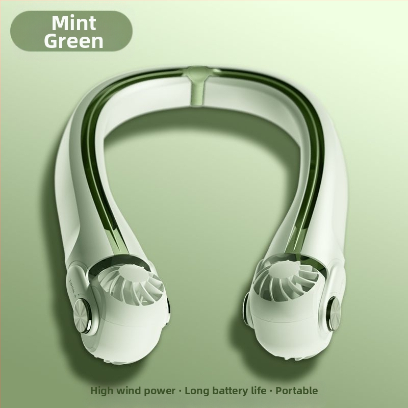 Pārvietojams kakla ventilators, salokāms, USB uzlāde, noņemama baterija 300–500 mAh, 3 ātrumi, bezvadu uzlāde