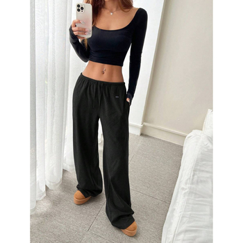 Παντελόνια με κορδόνι στη μέση, φαρδιά γραμμή, μήκος 9/10, ελαφρώς ελαστικά, βαμβάκι CVC