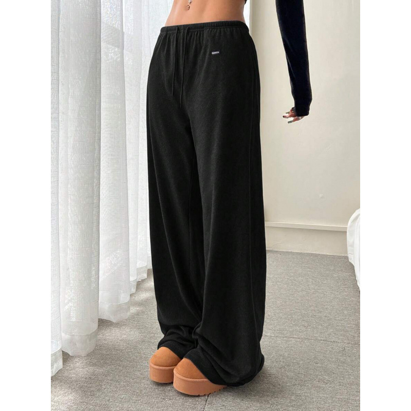 Pantaloni cu șnur în talie, croială lejeră, lungime 9/10, ușor elastici, bumbac CVC