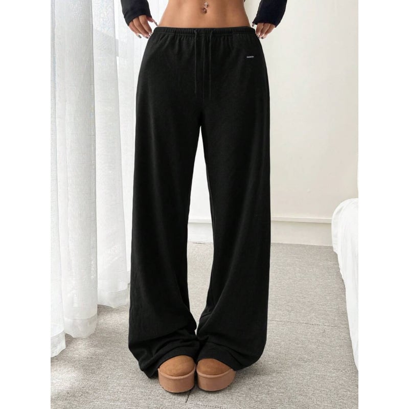 Pantaloni cu șnur în talie, croială lejeră, lungime 9/10, ușor elastici, bumbac CVC