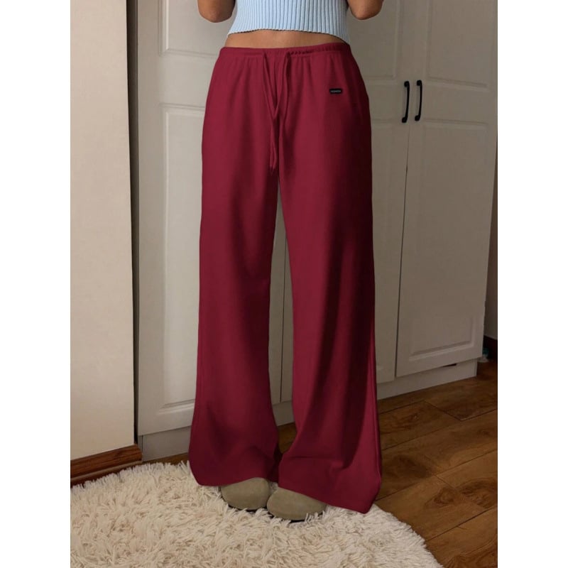 Pantaloni cu șnur în talie, croială lejeră, lungime 9/10, ușor elastici, bumbac CVC