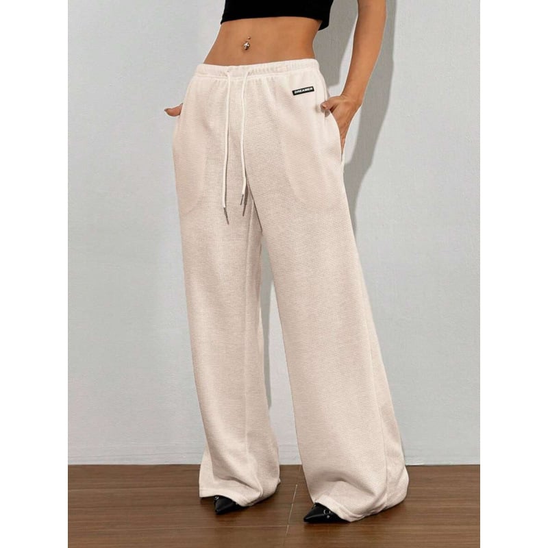 Pantaloni cu șnur în talie, croială lejeră, lungime 9/10, ușor elastici, bumbac CVC