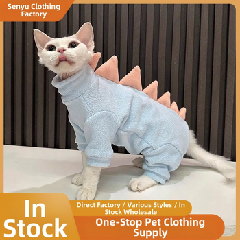 Odjeća za mačke sa četiri noge u dinosaurskom stilu, podstava od polar fleecea za mačke bez dlake (Sphynx)