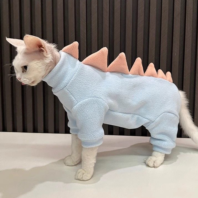 Odjeća za mačke sa četiri noge u dinosaurskom stilu, podstava od polar fleecea za mačke bez dlake (Sphynx)