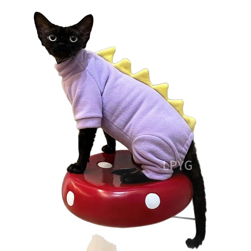 Odjeća za mačke sa četiri noge u dinosaurskom stilu, podstava od polar fleecea za mačke bez dlake (Sphynx)