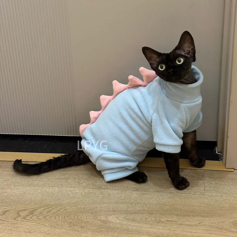 Odjeća za mačke sa četiri noge u dinosaurskom stilu, podstava od polar fleecea za mačke bez dlake (Sphynx)