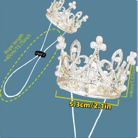 Kutyakorona állítható zsinórral – ötvözetből készült korona, brit stílusú, esküvőkre, születésnapokra és Valentin-napra.