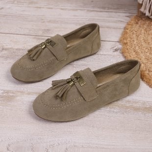Γυναικείοι λοφέρ (PU upper; suede; deep opening; rubber sole; low chunky heel)
