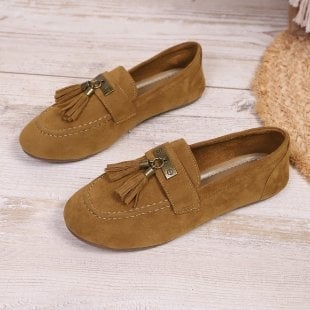 Γυναικείοι λοφέρ (PU upper; suede; deep opening; rubber sole; low chunky heel)