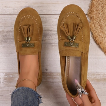 Γυναικείοι λοφέρ (PU upper; suede; deep opening; rubber sole; low chunky heel)