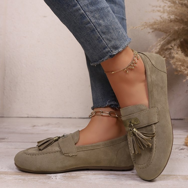 Γυναικείοι λοφέρ (PU upper; suede; deep opening; rubber sole; low chunky heel)
