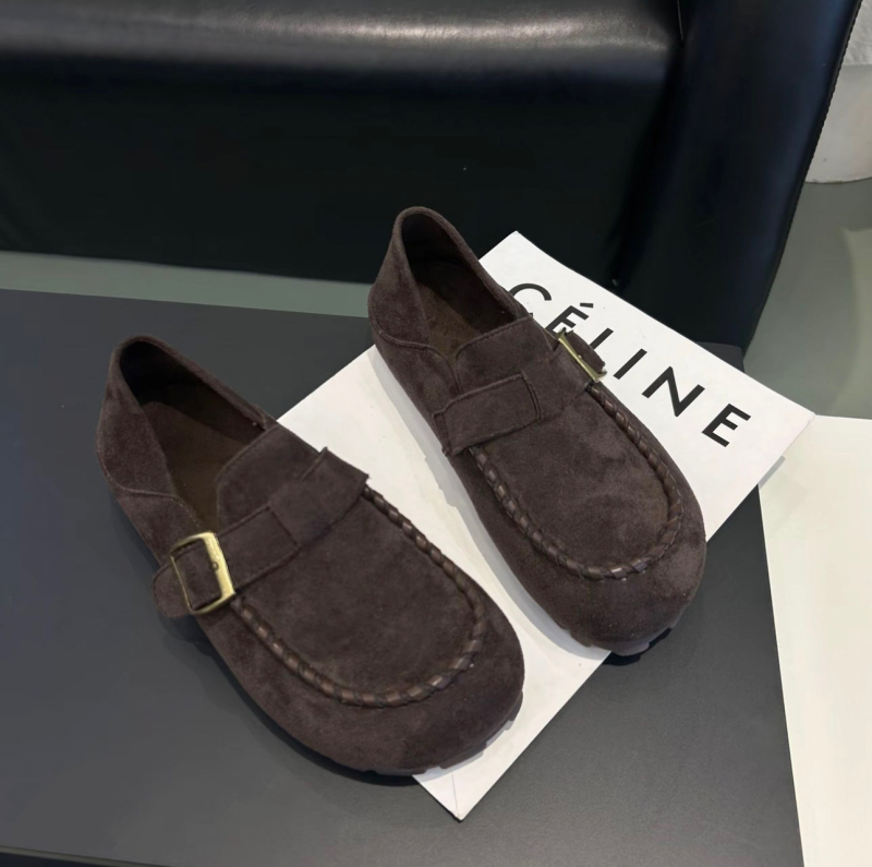 Sieviešu Vintage velūra Slip-On kurpes, apaļas purnas, gumijas zole, EVA iekšējā zolīte, zems profils