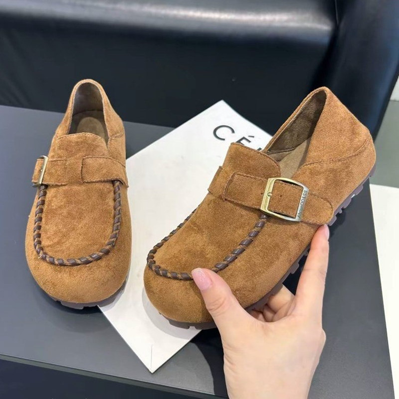 Sieviešu Vintage velūra Slip-On kurpes, apaļas purnas, gumijas zole, EVA iekšējā zolīte, zems profils