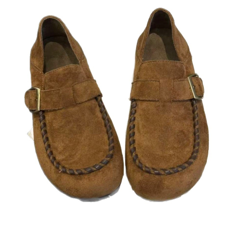Sieviešu Vintage velūra Slip-On kurpes, apaļas purnas, gumijas zole, EVA iekšējā zolīte, zems profils