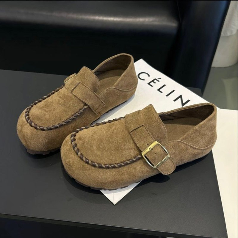 Sieviešu Vintage velūra Slip-On kurpes, apaļas purnas, gumijas zole, EVA iekšējā zolīte, zems profils
