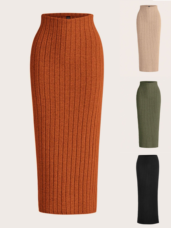 Ilgas kūno formos sijonas iš brusuoto poliesterio, 90–95% poliesterio, didelis elastingumas, elegantiškas kasdienis stilius.