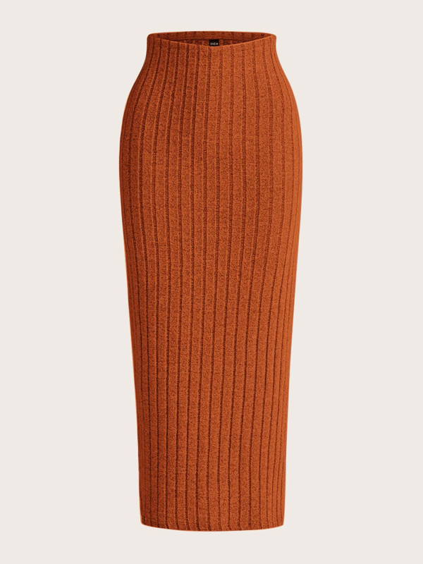 Ilgas kūno formos sijonas iš brusuoto poliesterio, 90–95% poliesterio, didelis elastingumas, elegantiškas kasdienis stilius.