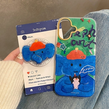 Trendy силиконов кейс за iPhone с въртящ се нос на слона и магнитна стойка, матов завършек, защита от падане, All-Inclusive стил, вдъхновение от Япония и Корея, съвместим с iPhone моделите