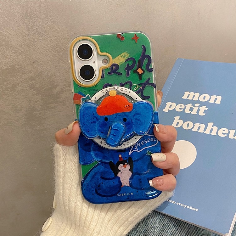 Trendy θήκη σιλικόνης για iPhone με περιστρεφόμενη προβοσκίδα ελέφαντα και μαγνητική βάση, ματ φινίρισμα, προστασία από πτώσεις, All-Inclusive στυλ με έμπνευση από Ιαπωνία και Κορέα, συμβατή με iPhone