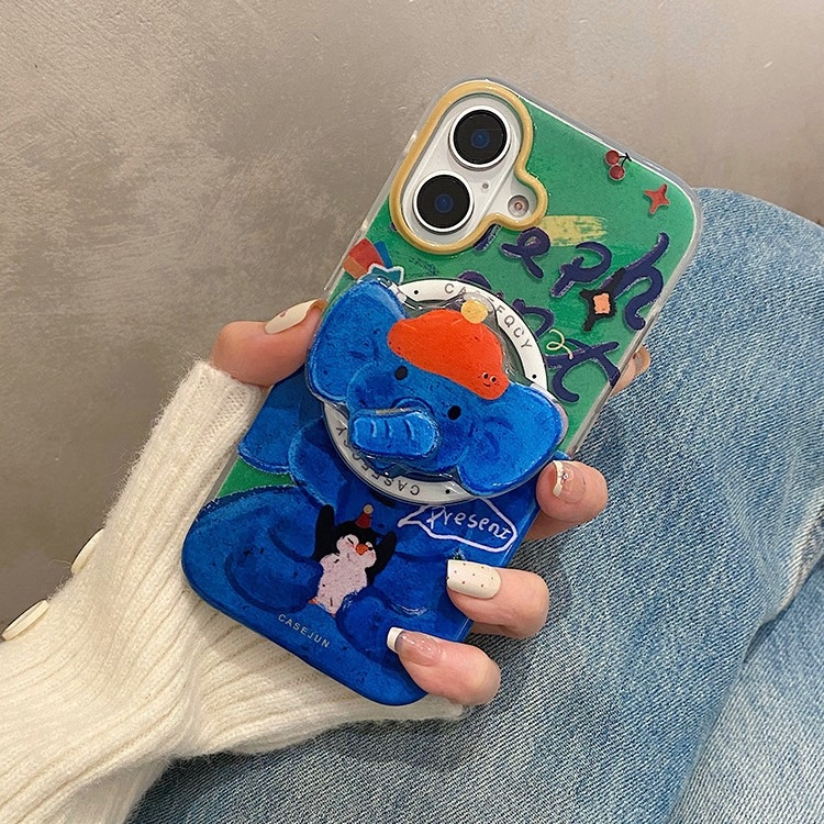 Trendy θήκη σιλικόνης για iPhone με περιστρεφόμενη προβοσκίδα ελέφαντα και μαγνητική βάση, ματ φινίρισμα, προστασία από πτώσεις, All-Inclusive στυλ με έμπνευση από Ιαπωνία και Κορέα, συμβατή με iPhone