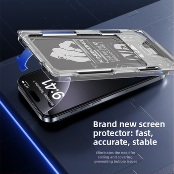 Закален стъклен протектор за предния екран на iPhone 14 Pro Max – прахоустойчив, пълен екран, защита на поверителността, комплект за бърза инсталация