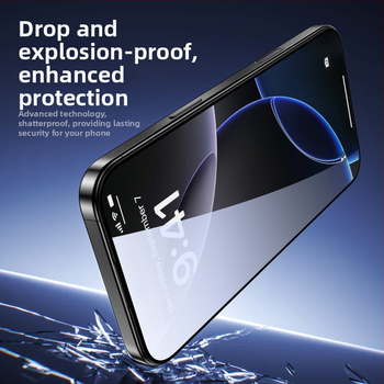 Закален стъклен протектор за предния екран на iPhone 14 Pro Max – прахоустойчив, пълен екран, защита на поверителността, комплект за бърза инсталация