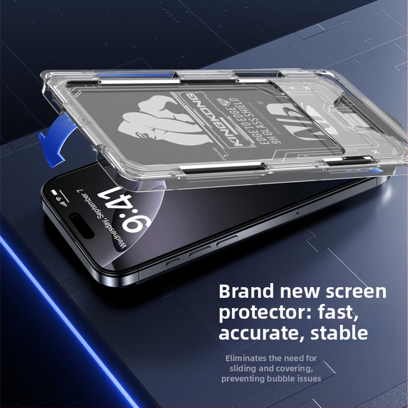 Temperēta stikla priekšējā ekrāna aizsargs iPhone 14 Pro Max – Putekļu izturīgs, Pilns ekrāns, Privātuma aizsardzība, Ātrās uzstādīšanas komplekts