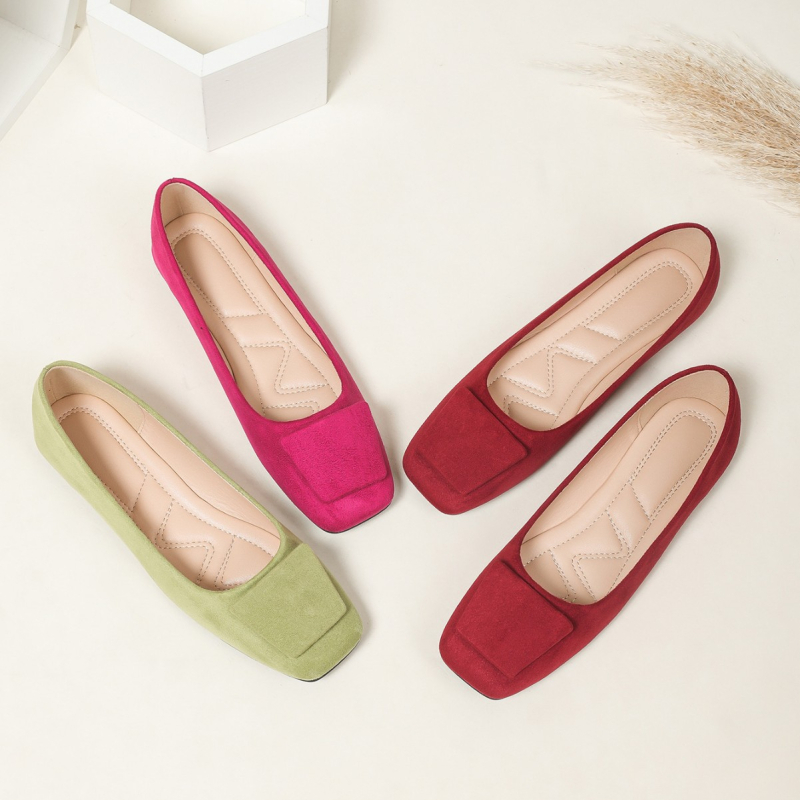 Ženske ravne cipele s kvadratnim nosom, gornji dio corduroya, PU ulošak, gumeni đon, niski pet