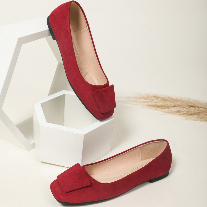 Ženske ravne cipele s kvadratnim nosom, gornji dio corduroya, PU ulošak, gumeni đon, niski pet