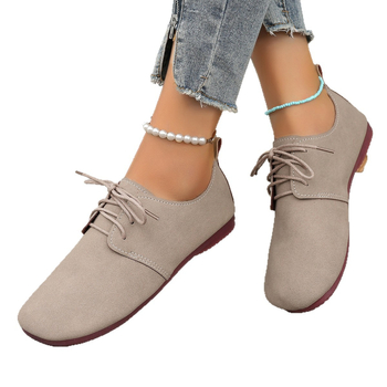 Sievietes ikdienas kurpes ar šņorēm, apaļa purngala, velūra augšdaļa, gumijas zole, zems papēdis