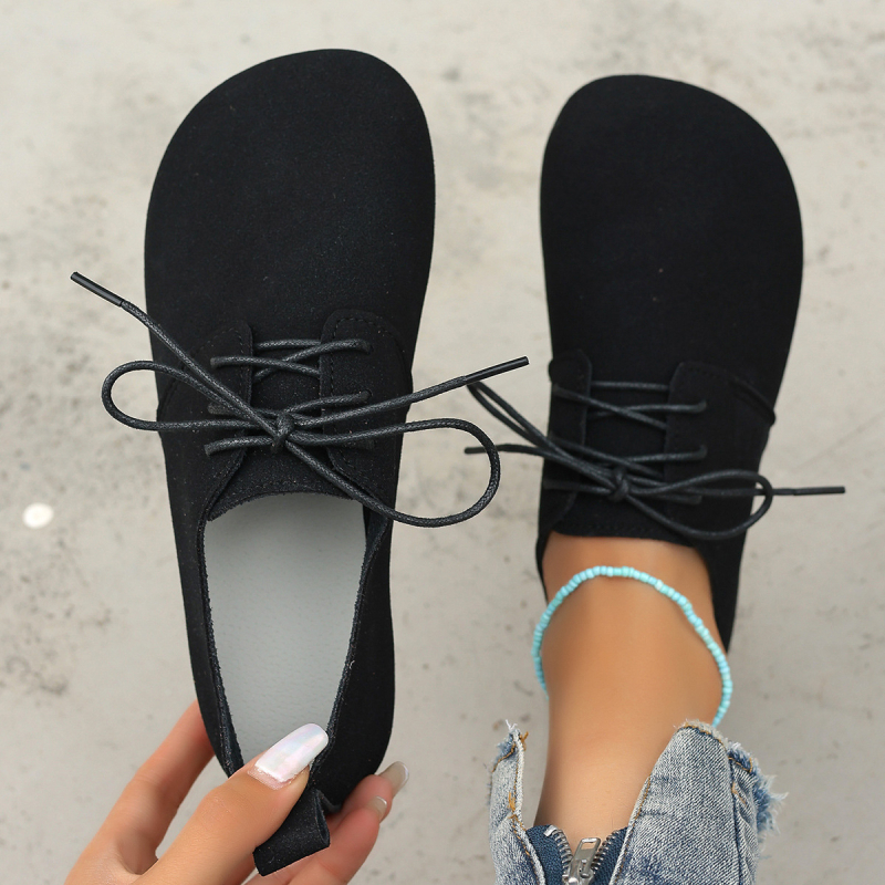 Sievietes ikdienas kurpes ar šņorēm, apaļa purngala, velūra augšdaļa, gumijas zole, zems papēdis