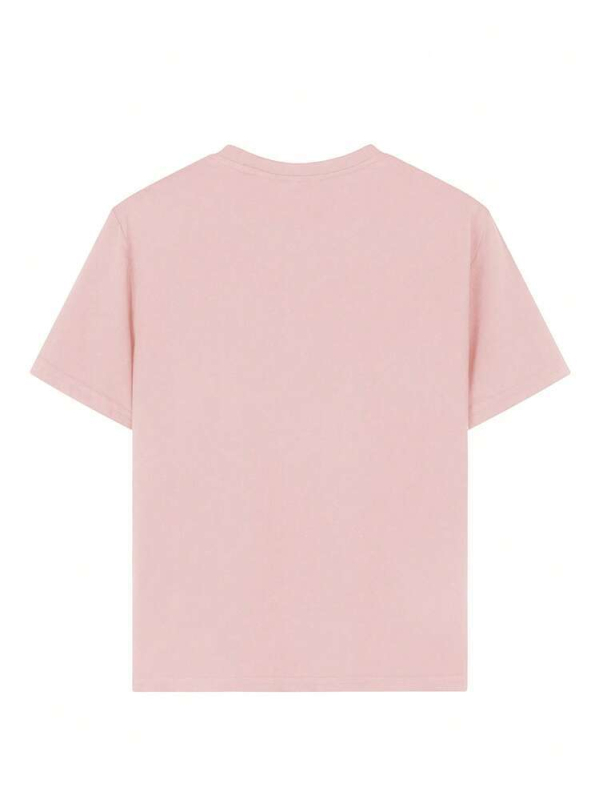 Kokvilnas izdrukāta T-krekls ar apaļu kaklu, īsām piedurknēm, brīvā piegriezuma (Vasarā 2025)