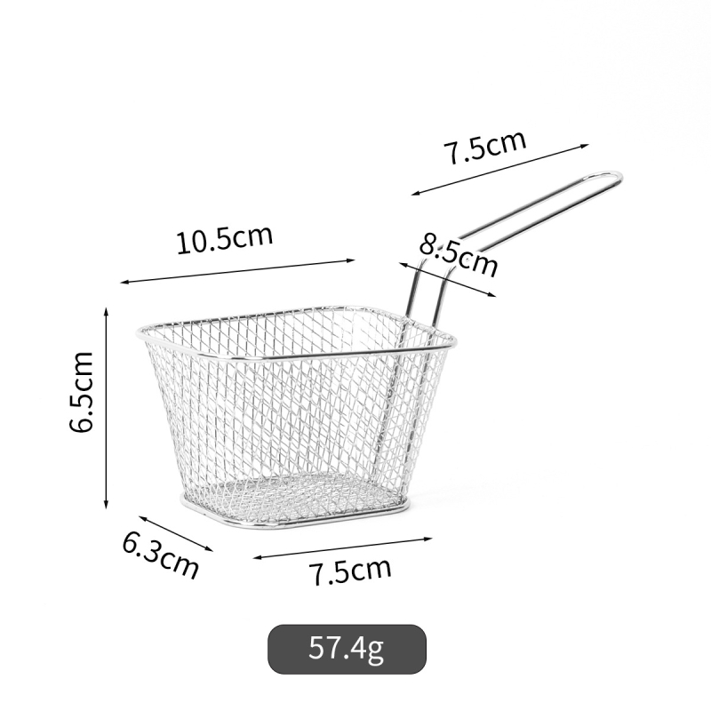 Coș pătrat din oțel inoxidabil pentru prăjit cu sită din plasă — protecție împotriva arsurilor, pentru cartofi prăjiți, pui prăjit și gustări