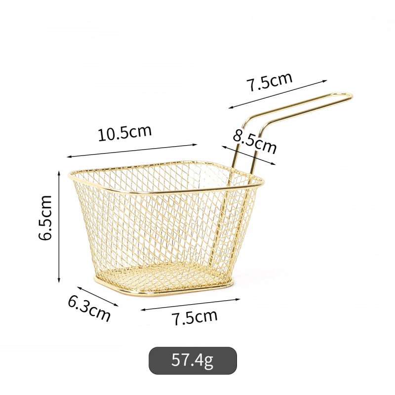Coș pătrat din oțel inoxidabil pentru prăjit cu sită din plasă — protecție împotriva arsurilor, pentru cartofi prăjiți, pui prăjit și gustări