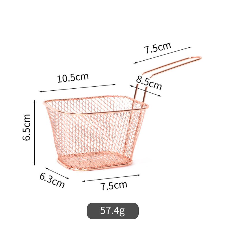 Coș pătrat din oțel inoxidabil pentru prăjit cu sită din plasă — protecție împotriva arsurilor, pentru cartofi prăjiți, pui prăjit și gustări