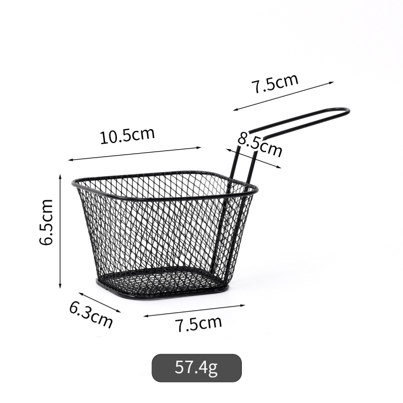 Coș pătrat din oțel inoxidabil pentru prăjit cu sită din plasă — protecție împotriva arsurilor, pentru cartofi prăjiți, pui prăjit și gustări