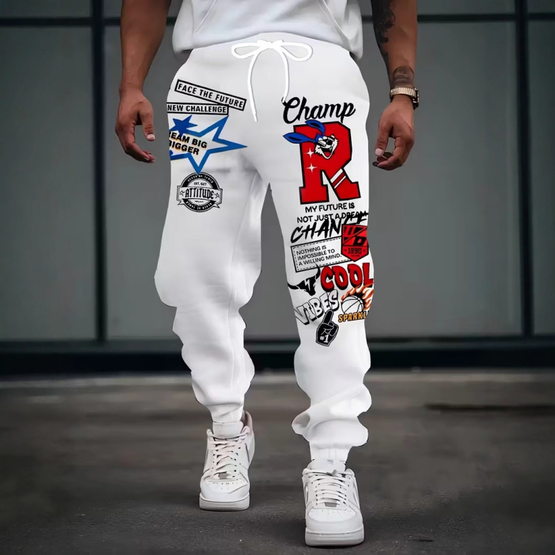 Muške slobodne hlače s digitalnim printom slova, ulični stil, širok kroj, šnira u struku, duge hlače
