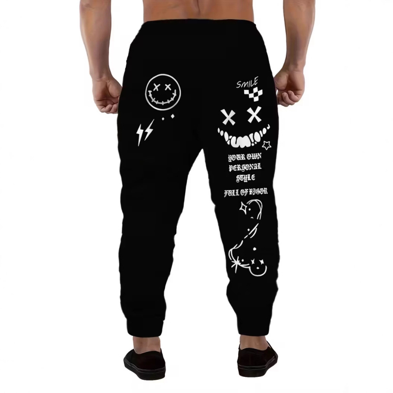 Muške slobodne hlače s digitalnim printom slova, ulični stil, širok kroj, šnira u struku, duge hlače